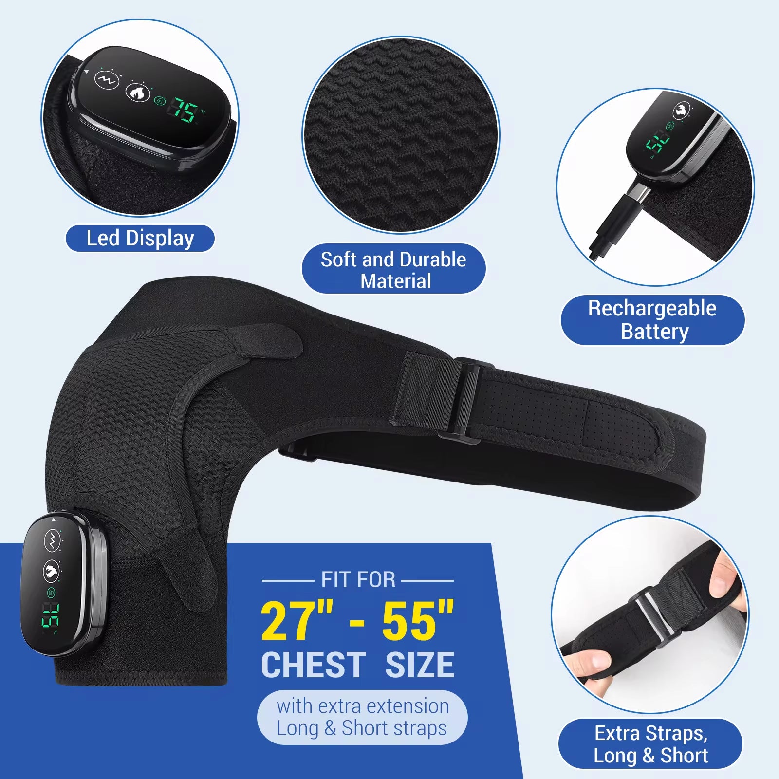 Rechargeable Electric Shoulder and Knee Massager with Heating and Vibration Therapy